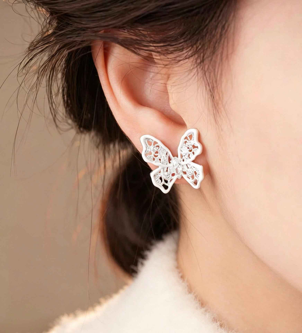 Hollow Butterfly Zircon Earrings | Elegant 925 Sterling Silver Studs for Any Occasion