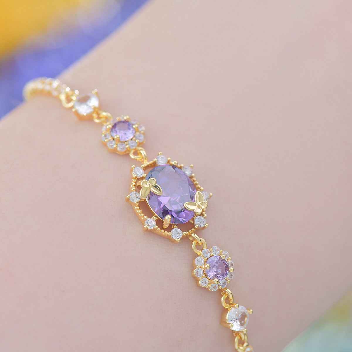 Elevate Your Style with the Purple Zircon Jewelry Set: 14K Gold Plated Botanical Elegance