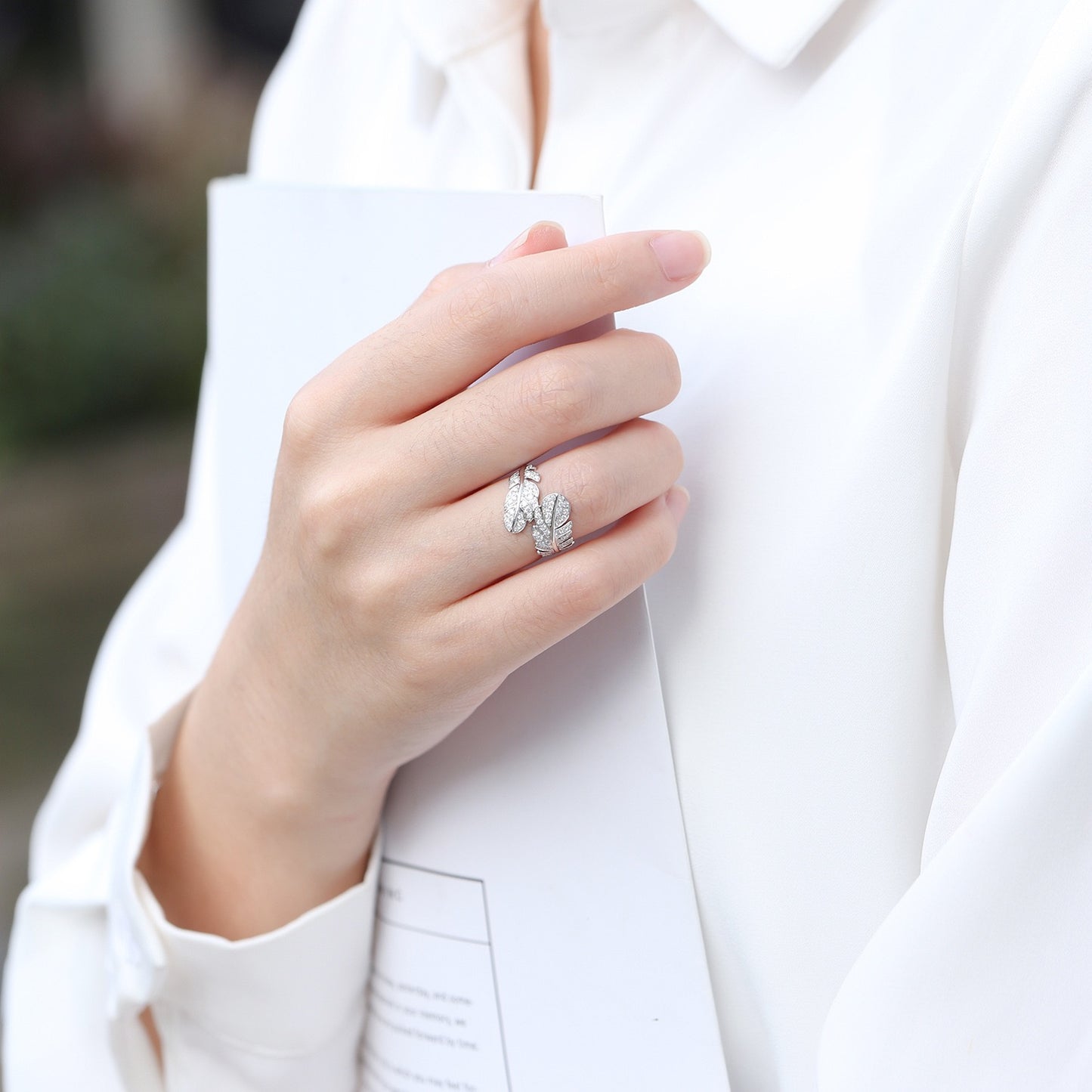 Feather Open Adjustable Ring | 5A Zircon Copper Statement Ring