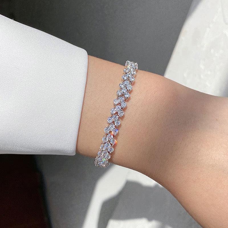 Roman Heart Bracelet | Full Diamond-Set White Gold Plated