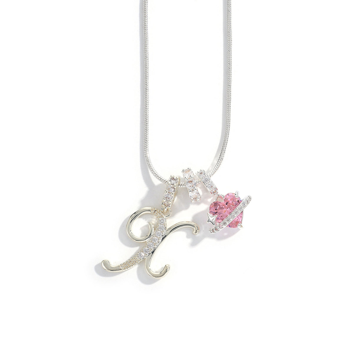 Heart & Letter Necklace | Zircon Accent