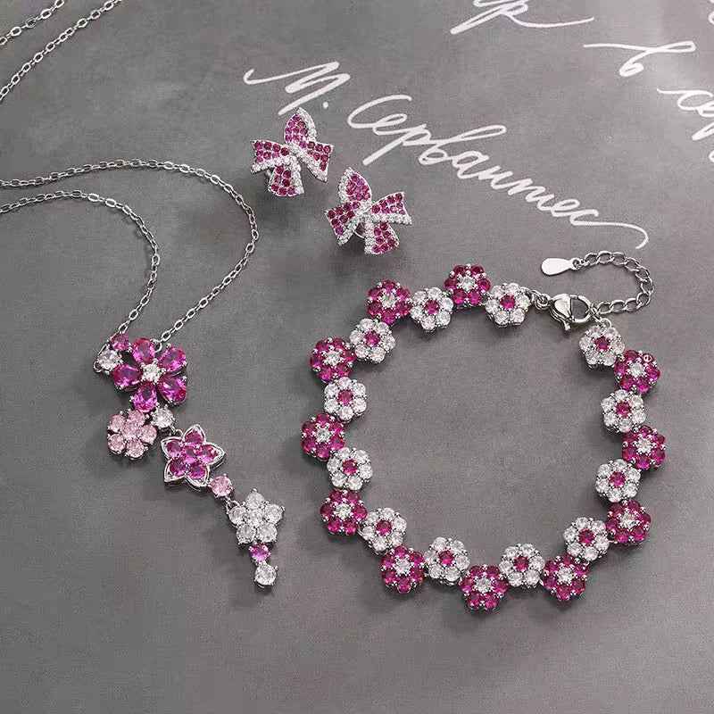 Zircon Flower Jewelry Set | Necklace Bracelet & Earrings