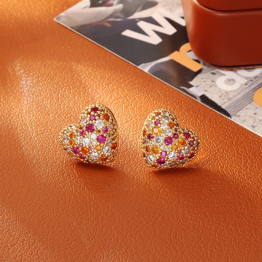Zircon Heart Necklace & Earrings Set | 18K Gold Plated