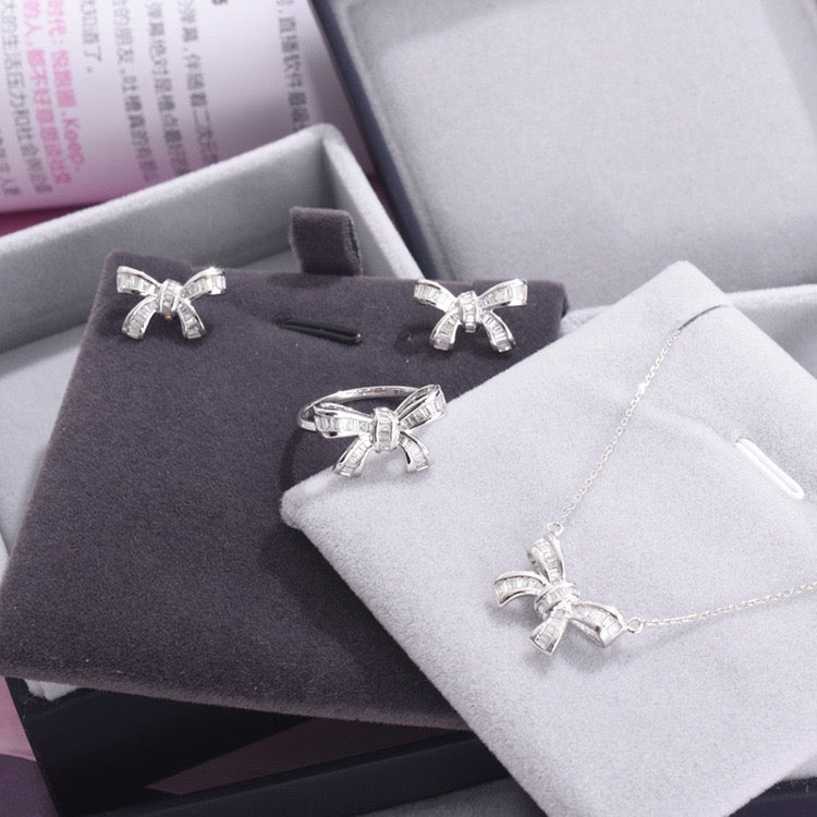 Elevate Your Style with the Bow-Knot Zircon Jewelry Set: Ring, Necklace & Stud Earrings