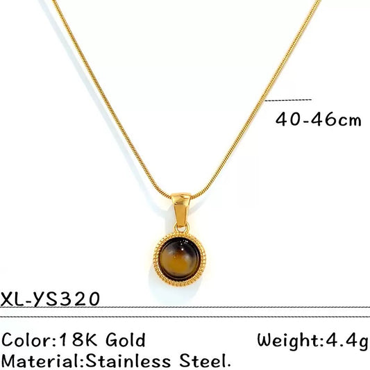 Old Money Round Cabochon 18K Gold Plated Snake Chain Necklace
