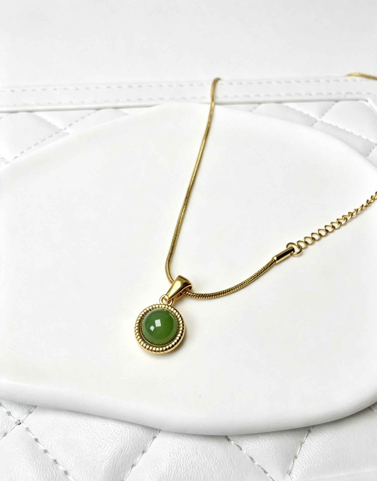 Elevate Your Style with the Old Money Round Cabochon Gold Plated Snake Chain Necklace