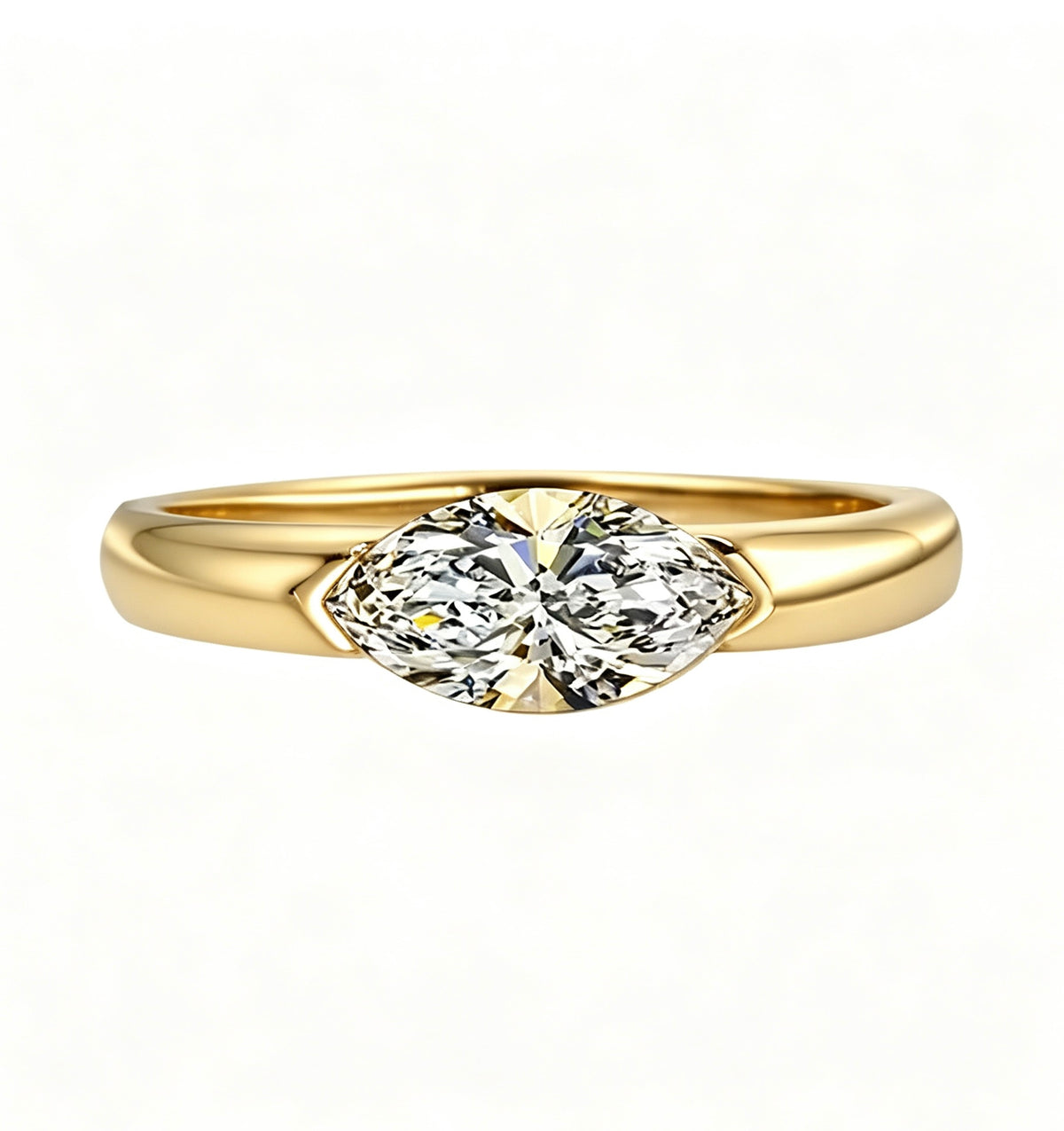 1ct East-West Marquise Moissanite Solitaire Ring, 925 Sterling Silver