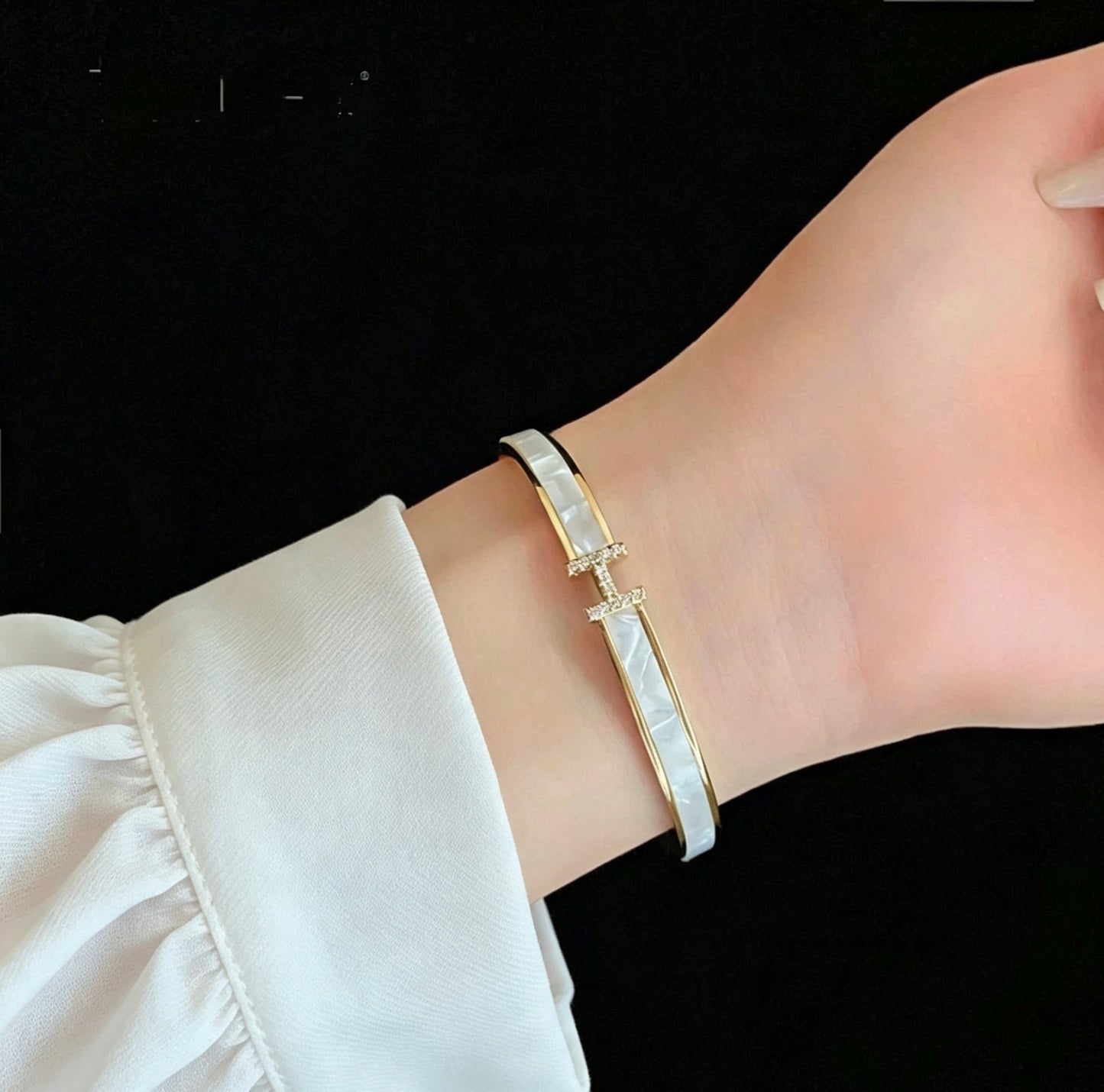 14K Gold Plated Zirconia Enamel Letter H Open Cuff Bracelet – Chic & Elegant