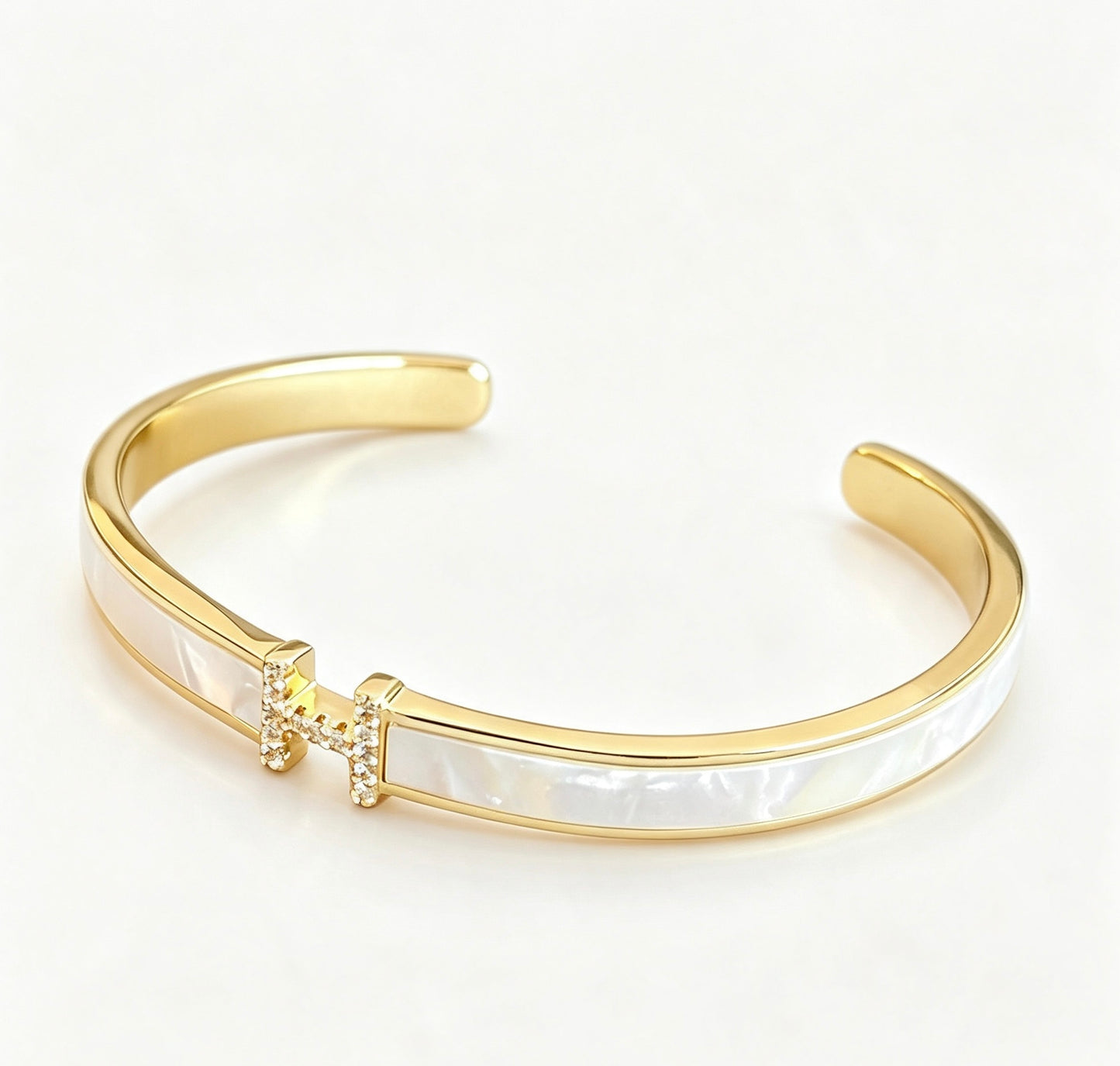14K Gold Plated Zirconia Enamel Letter H Open Cuff Bracelet – Chic & Elegant