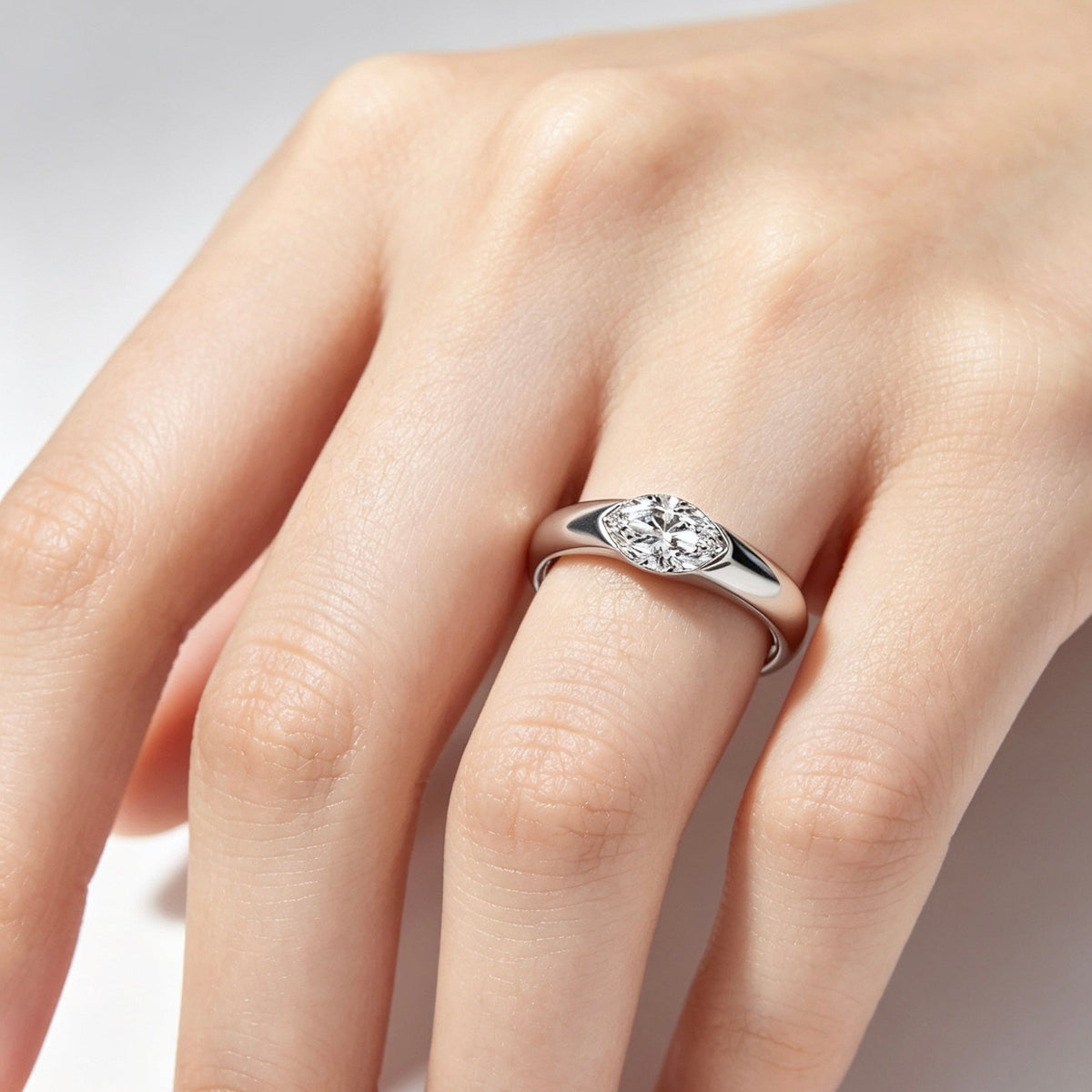 1ct East-West Marquise Moissanite Solitaire Ring, 925 Sterling Silver
