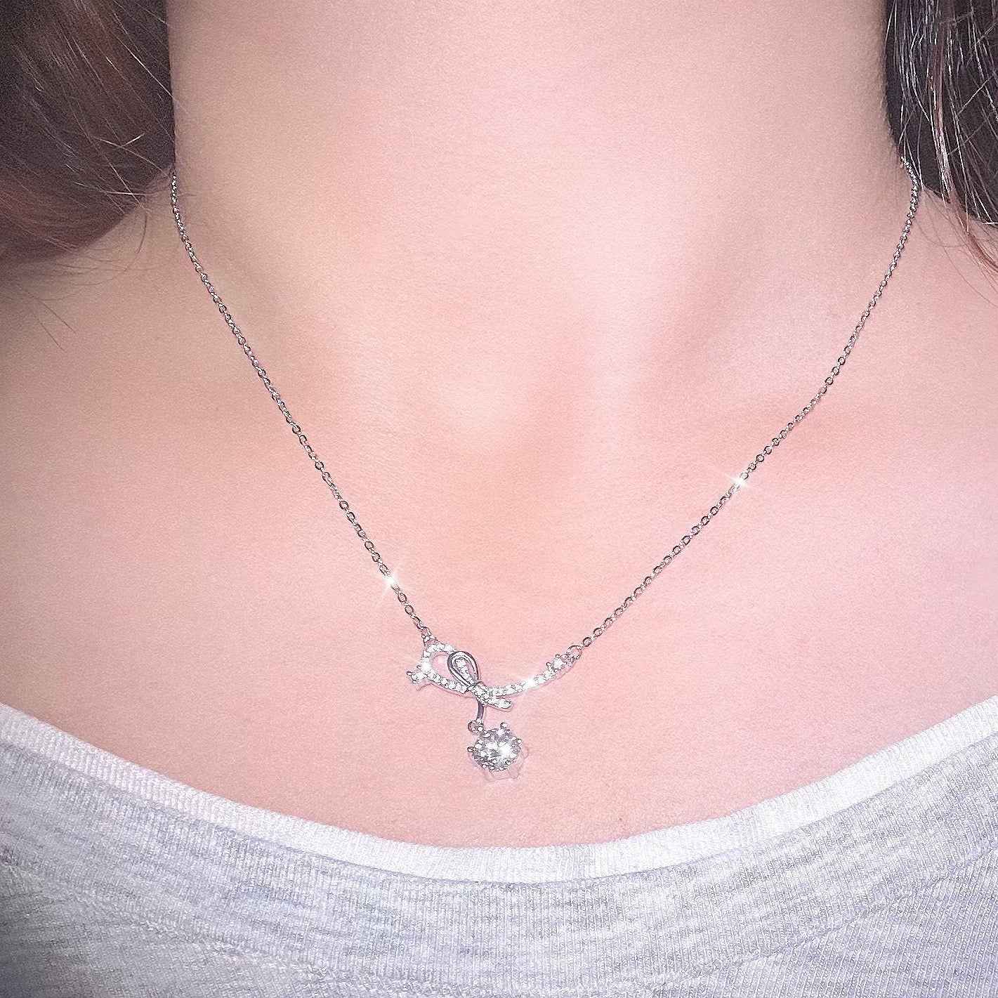 1 Carat Moissanite Bow Necklace | S925 Sterling Silver Pendant