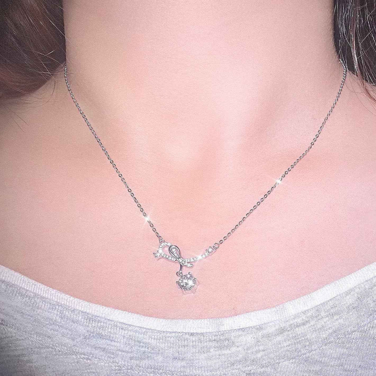 1 Carat Moissanite Bow Necklace | S925 Sterling Silver Pendant