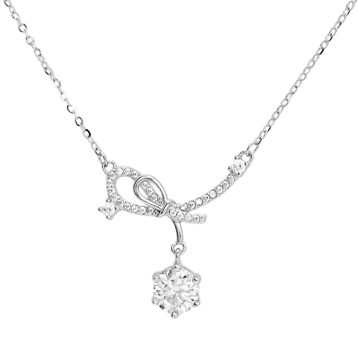 1 Carat Moissanite Bow Necklace | S925 Sterling Silver Pendant