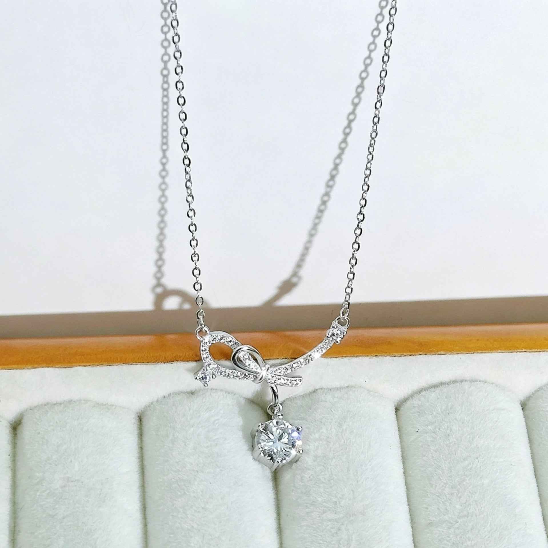 1 Carat Moissanite Bow Necklace | S925 Sterling Silver Pendant