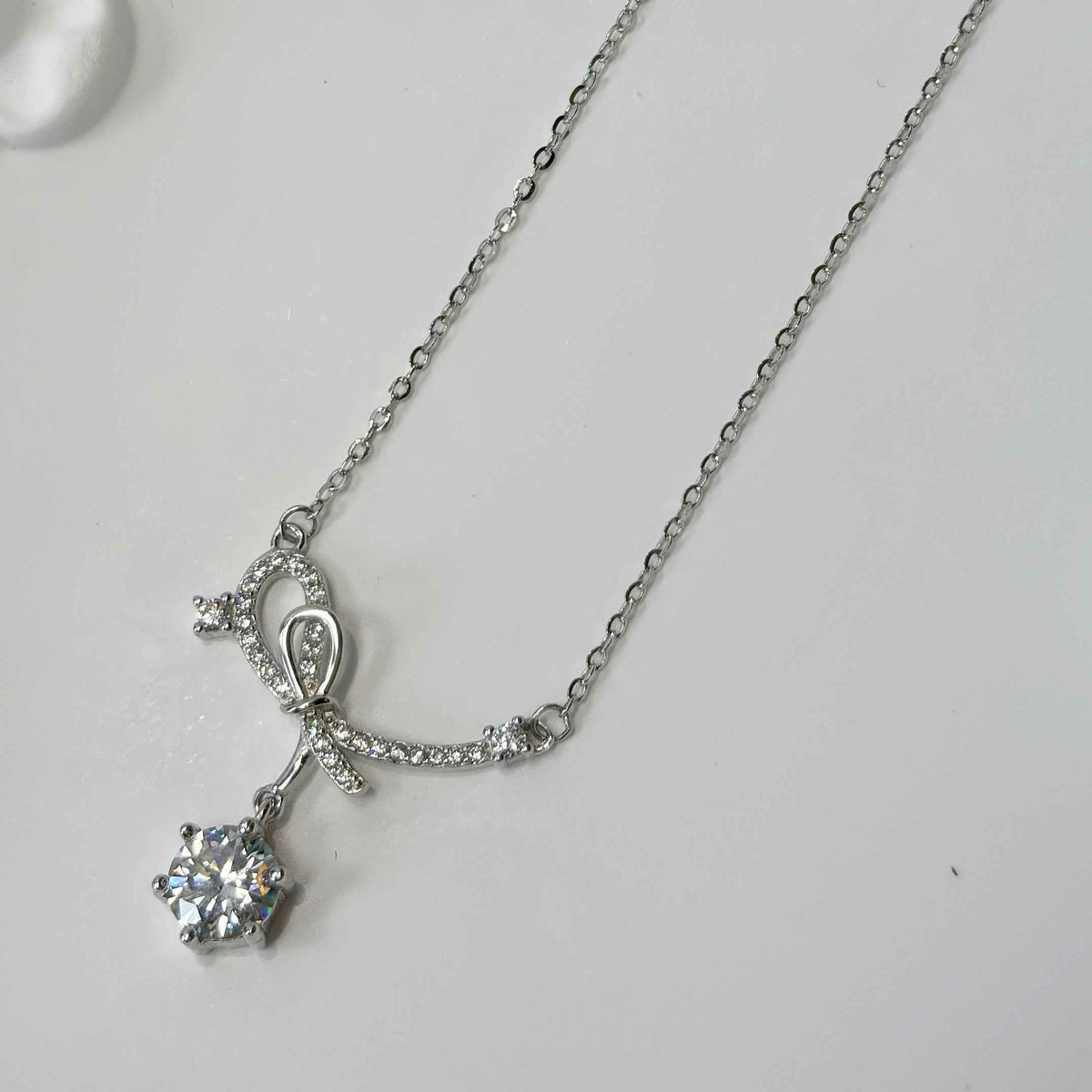 1 Carat Moissanite Bow Necklace | S925 Sterling Silver Pendant