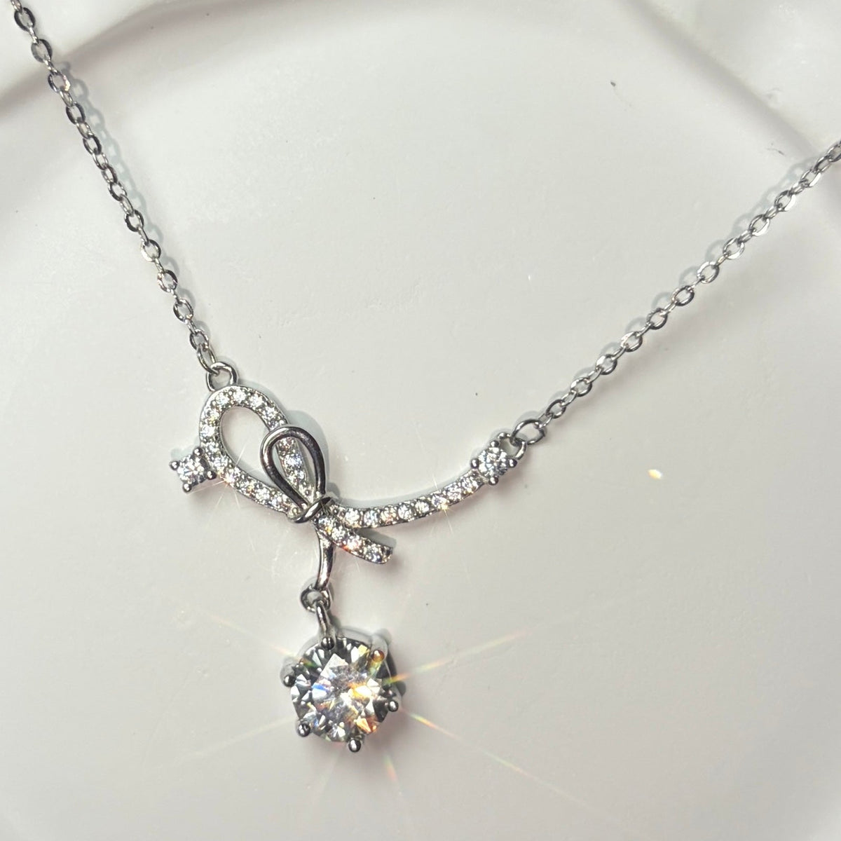 1 Carat Moissanite Bow Necklace | S925 Sterling Silver Pendant
