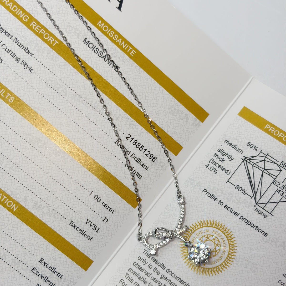 1 Carat Moissanite Bow Necklace | S925 Sterling Silver Pendant