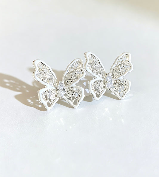 Hollow Butterfly Zircon Stud Earrings | 925 Silver Pin – Minimalist & Elegant