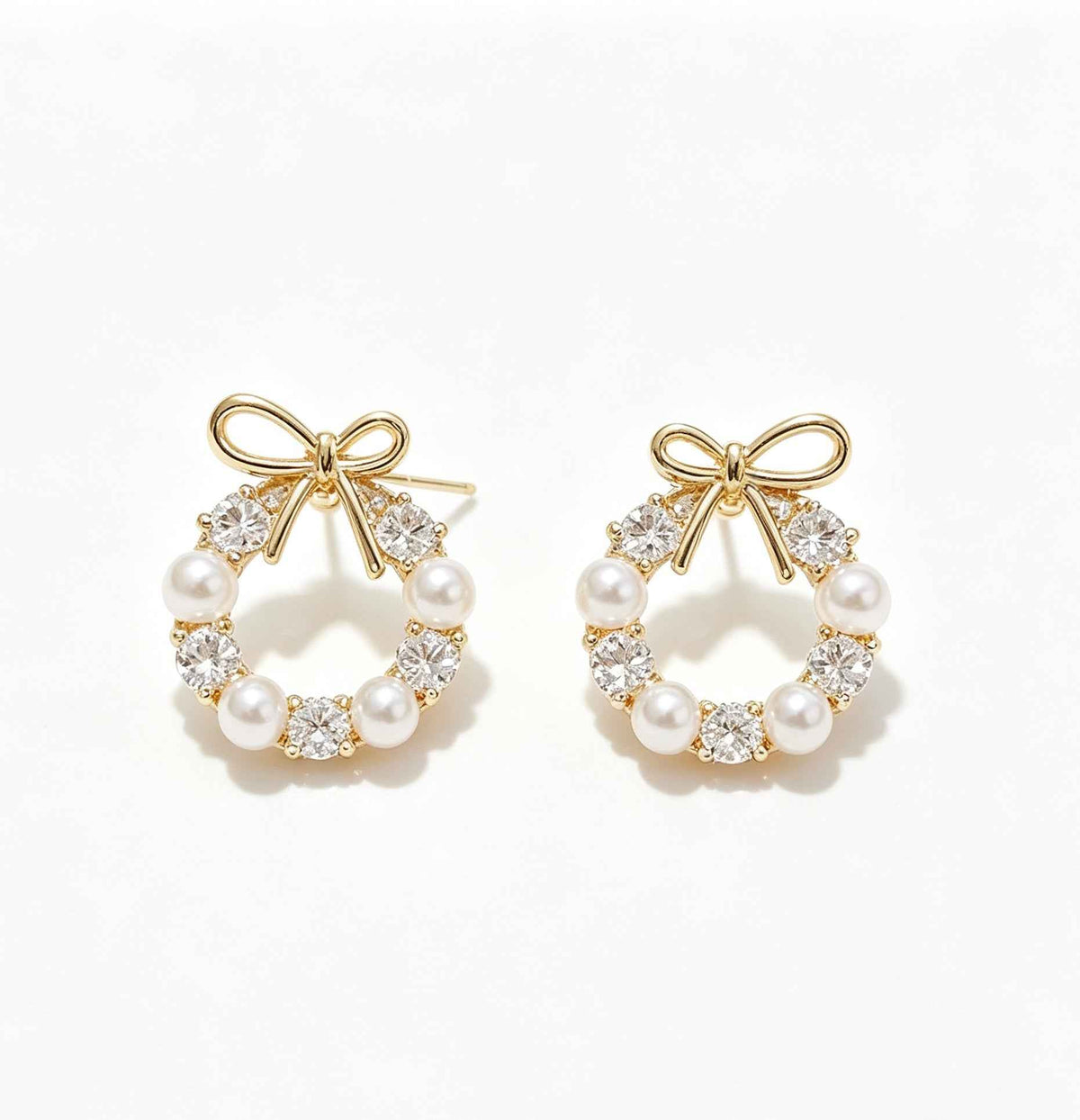Bow Knot Pearl Wreath Stud Earrings | 925 Silver Pin – Romantic & Elegant
