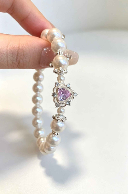 Elevate Your Style with the Cubic Zirconia Pearl Bead Bracelet in Purple & Pink