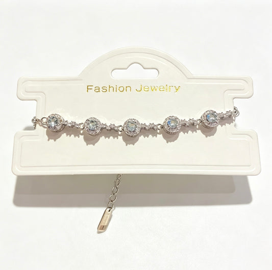 Zirconia Halo Round Link Bracelet | Adjustable – Sparkling & Elegant