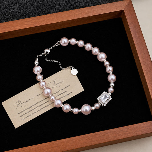 Elegant Pearl & Cubic Zirconia Gold Plated Adjustable Bracelet