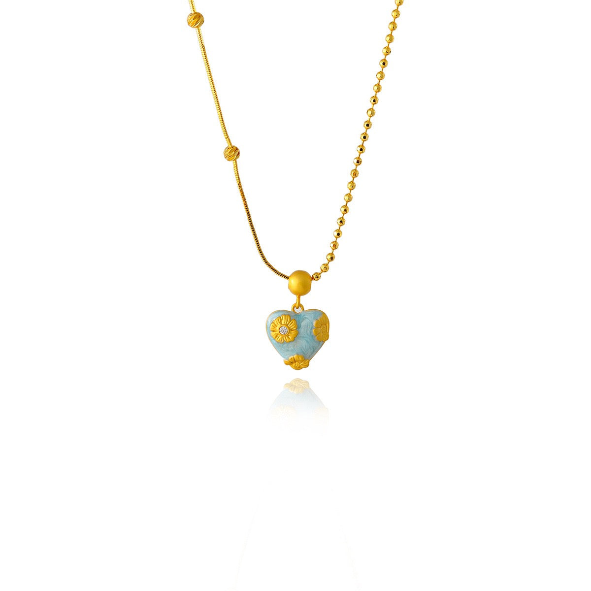 Blue Heart Enamel Necklace & Earrings Set | 18K Gold Plated