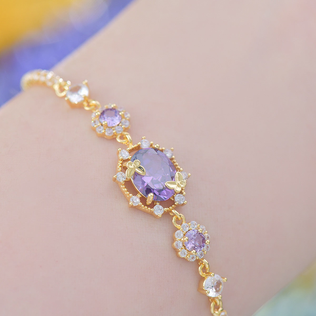 Botanical Purple Zircon Gold Plated Jewelry Set