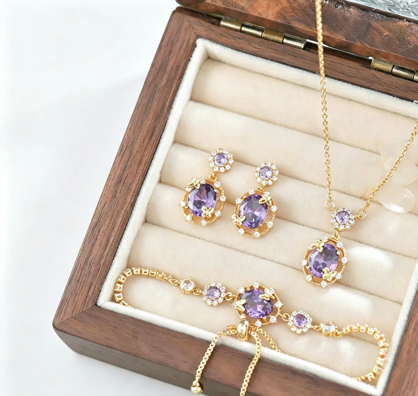 Botanical Purple Zircon Gold Plated Jewelry Set