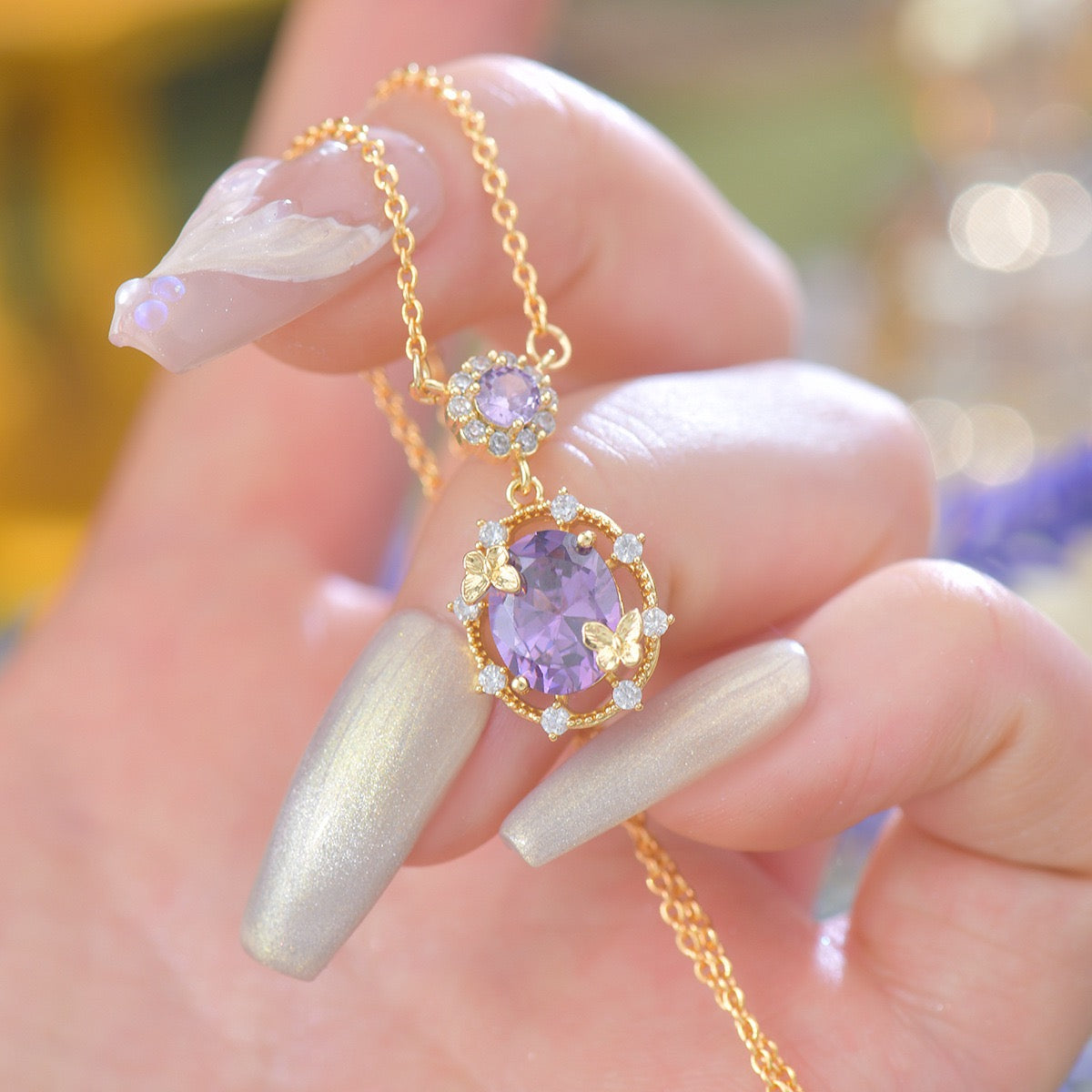 Botanical Purple Zircon Gold Plated Jewelry Set