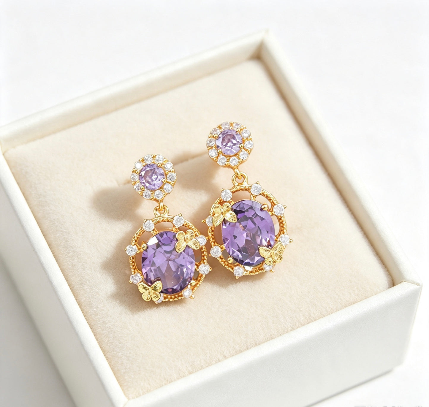 Botanical Purple Zircon Gold Plated Jewelry Set