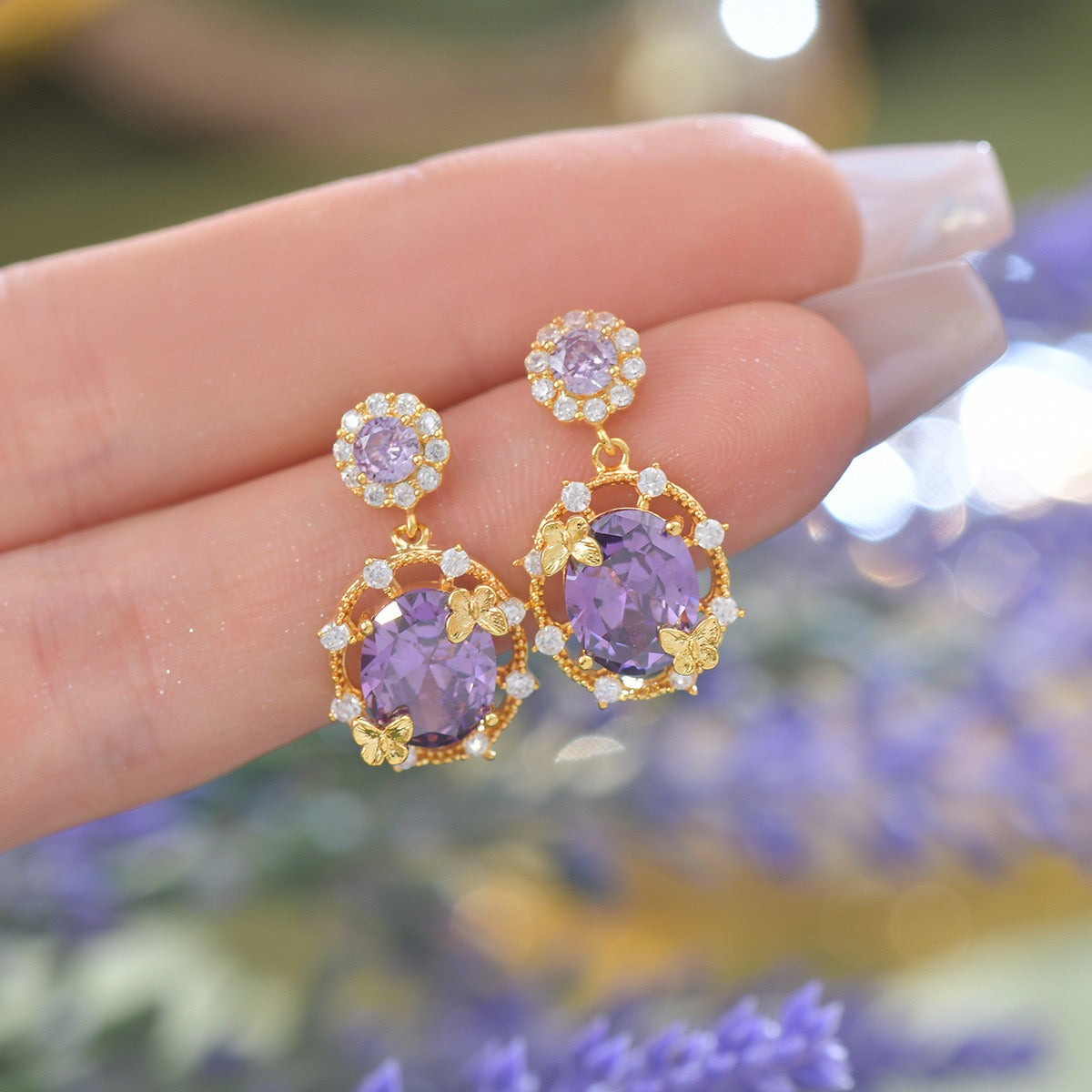 Botanical Purple Zircon Gold Plated Jewelry Set