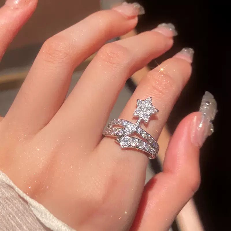 Micro Pavé Star Ring | Adjustable Open Band · CZ Stacking Ring