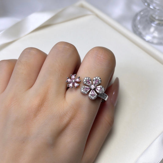 Pink Zircon Double-Flower Open Ring