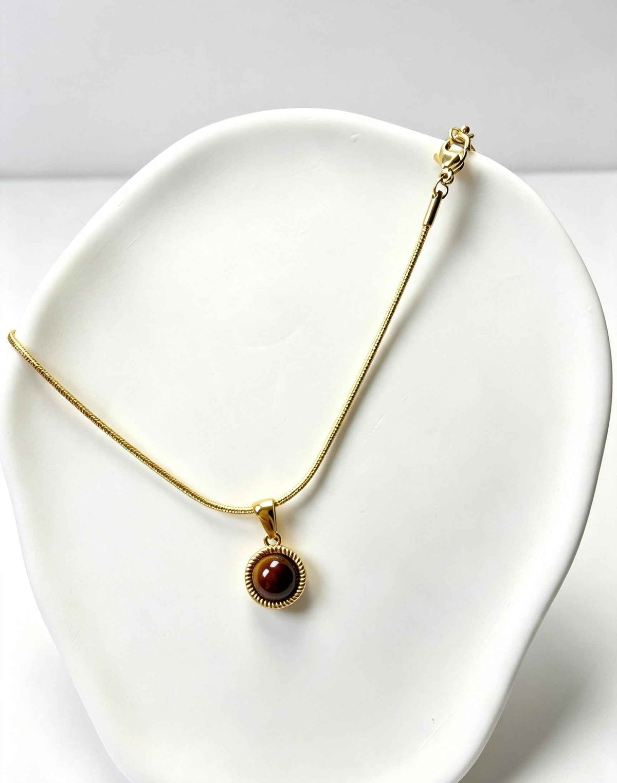 Elevate Your Style with the Old Money Round Cabochon Gold Plated Snake Chain Necklace