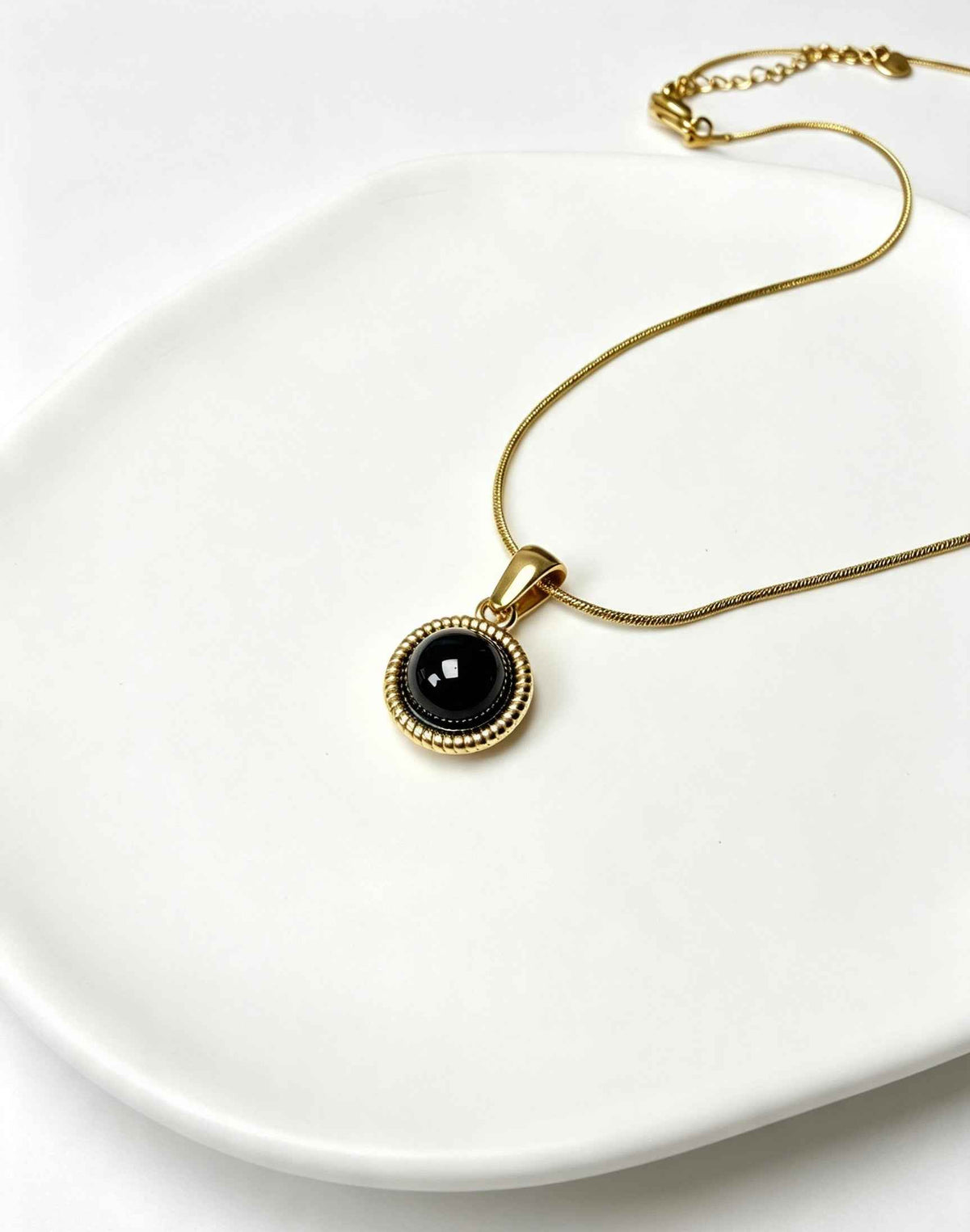Elevate Your Style with the Old Money Round Cabochon Gold Plated Snake Chain Necklace