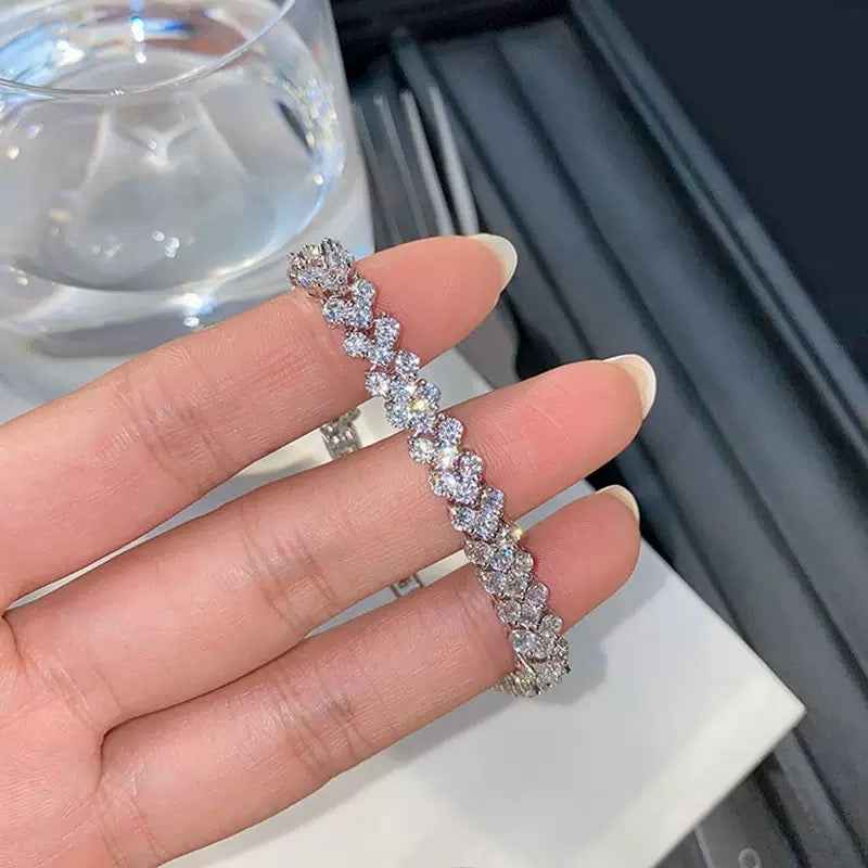 Roman Heart Bracelet | Full Diamond-Set White Gold Plated