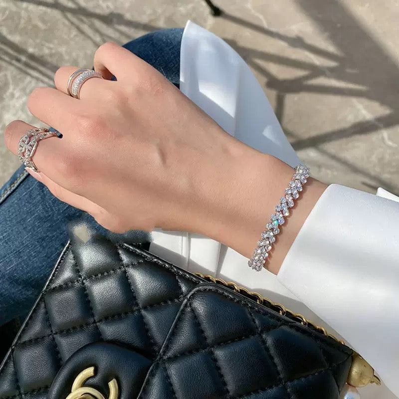 Roman Heart Bracelet | Full Diamond-Set White Gold Plated
