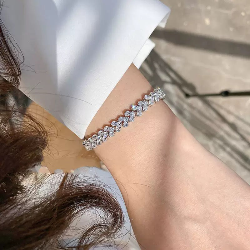 Roman Heart Bracelet | Full Diamond-Set White Gold Plated
