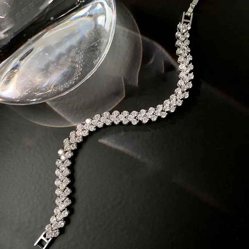 Roman Heart Bracelet | Full Diamond-Set White Gold Plated