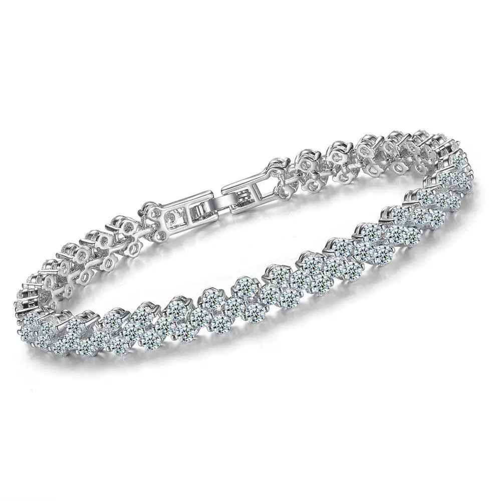 Roman Heart Bracelet | Full Diamond-Set White Gold Plated