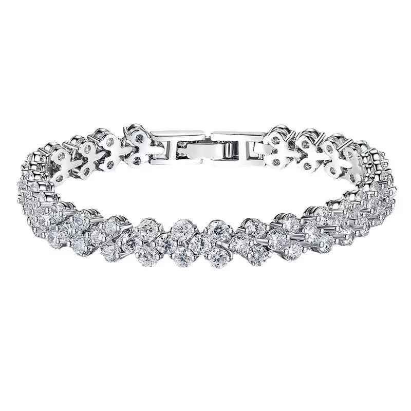 Roman Heart Bracelet | Full Diamond-Set White Gold Plated