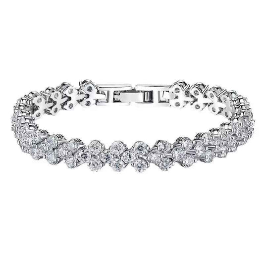 Roman Heart Bracelet | Full Diamond-Set White Gold Plated