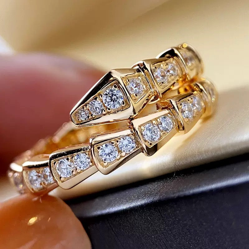 18K Gold-Plated Snake Chain Ring with Zircon