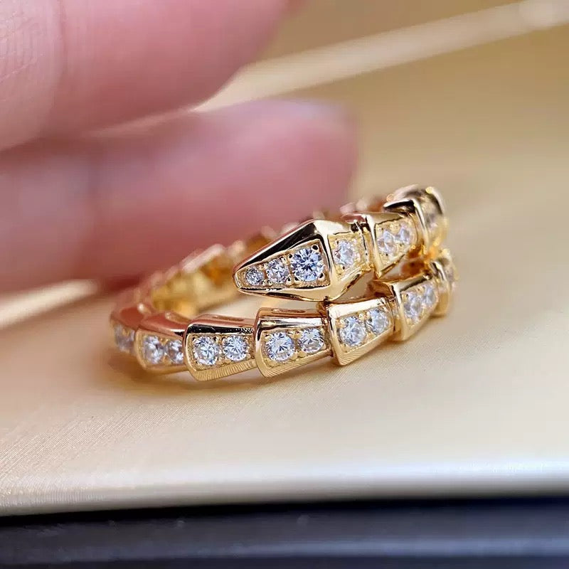 18K Gold-Plated Snake Chain Ring with Zircon