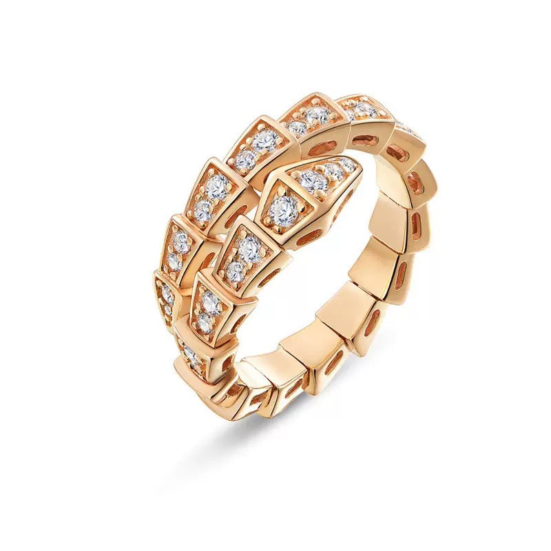 18K Gold-Plated Snake Chain Ring with Zircon