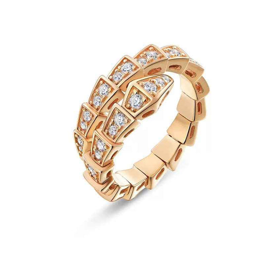18K Gold-Plated Snake Chain Ring with Zircon