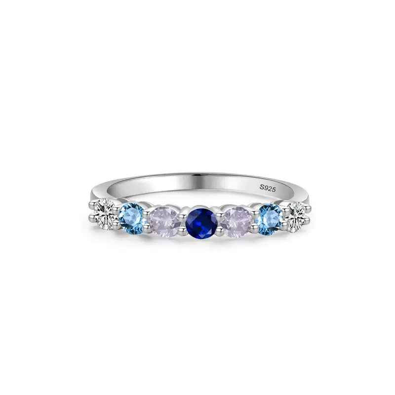 Round Cut Multicolor Zircon Ring | 925 Sterling Silver Band