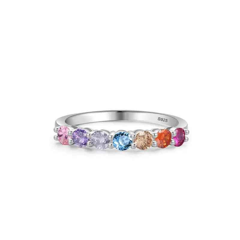 Round Cut Multicolor Zircon Ring | 925 Sterling Silver Band