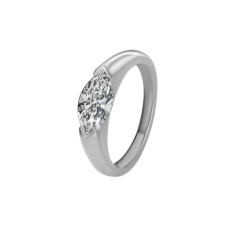 1ct East-West Marquise Moissanite Solitaire Ring, 925 Sterling Silver